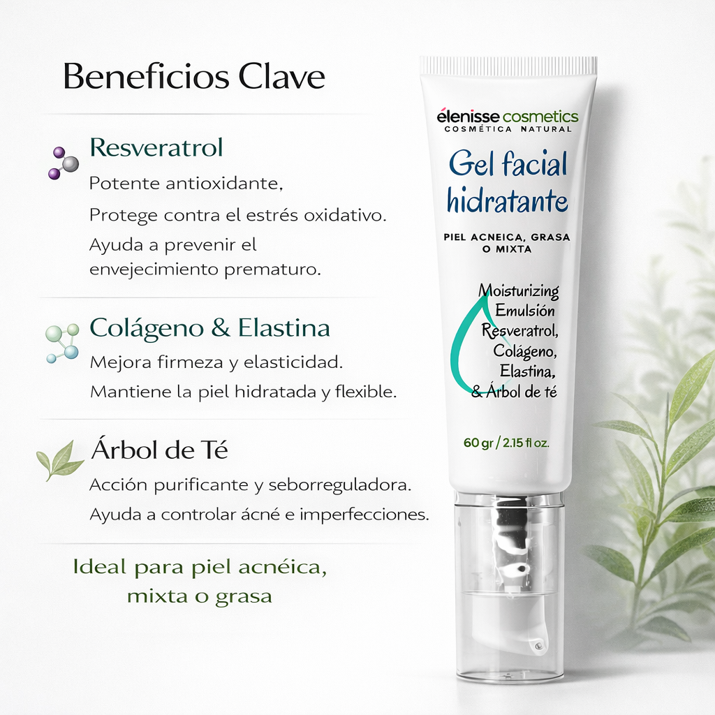 gel facial hidratante con Árbol de tÉ y resveratrol elenisse cosmetics gel facial hidratante con Árbol de tÉ y resveratrol elenisse cosmetics
