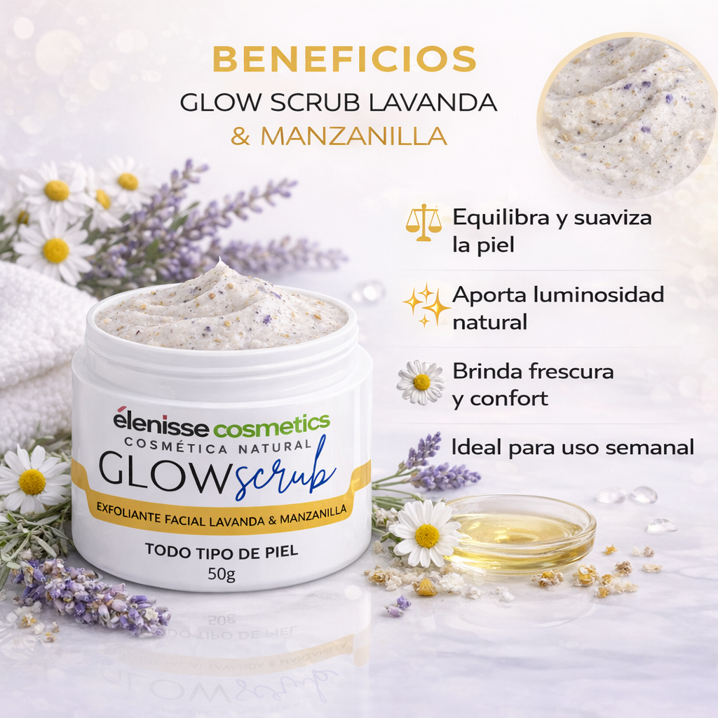 glow scrub exfoliante facial lavanda y manzanilla elenisse cosmetics glow scrub exfoliante facial lavanda y manzanilla elenisse cosmetics